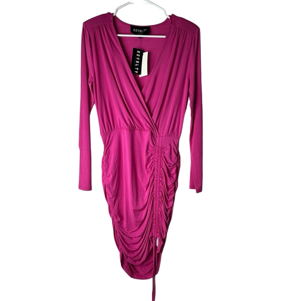 Royalty By Maluma Women's Surplice Side Ruched Knit Dress Pink Size Small NWT!